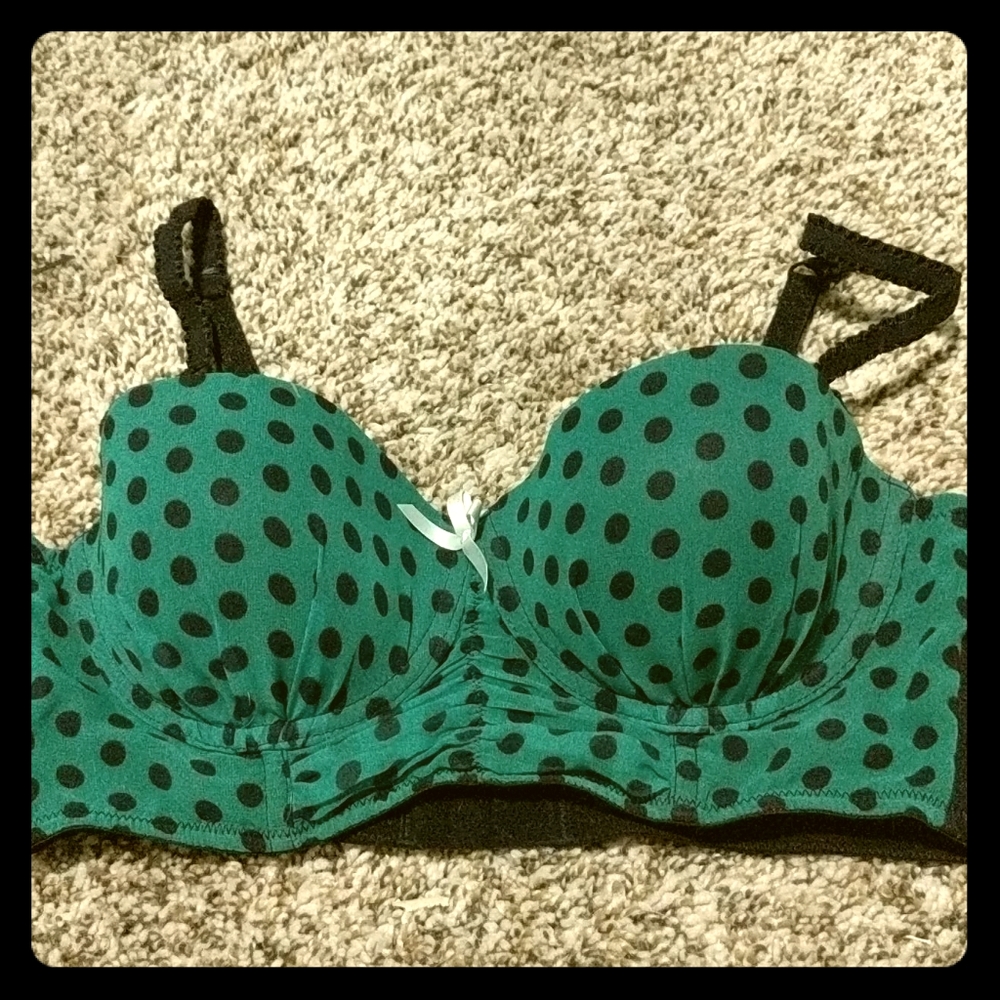 Green and Black polka dot balconete bra